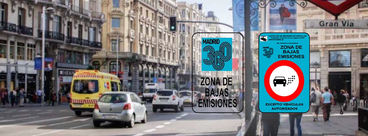 Calles de Madrid con cartel de Madrid 360