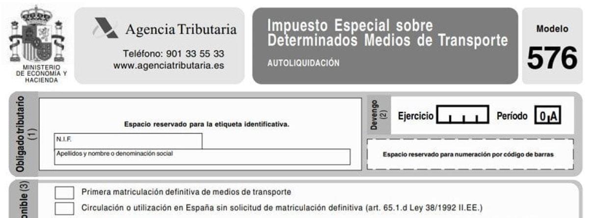 Captura del documento "Impuesto Especial sobre Determinados Medios de Transporte" Modelo 576