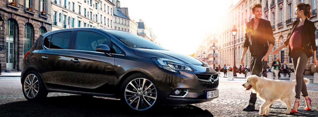Vista lateral de Opel Corsa gris oscuro