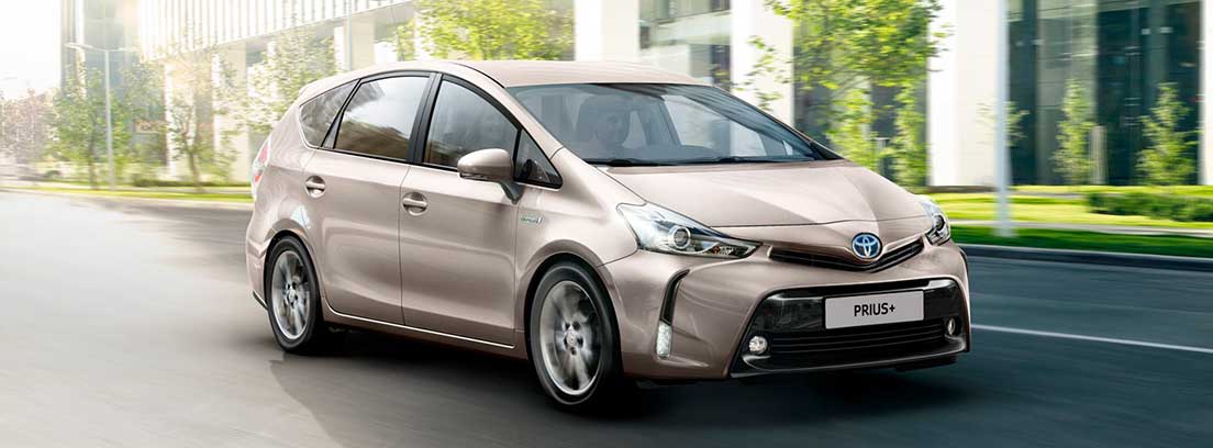 Vista frontalde Toyota Prius+ gris