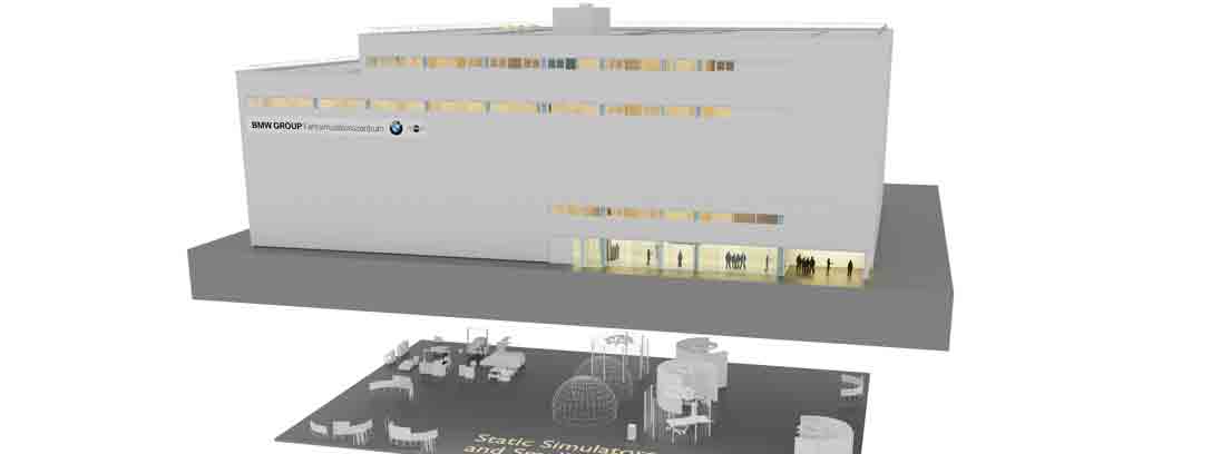 Diseño 3D del nuevo centro de simulación de conducción autónoma de BMW en Múnich