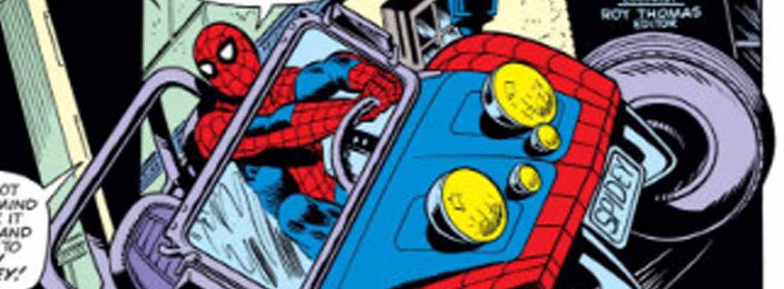 Spiderman en su coche en imagen de cómic