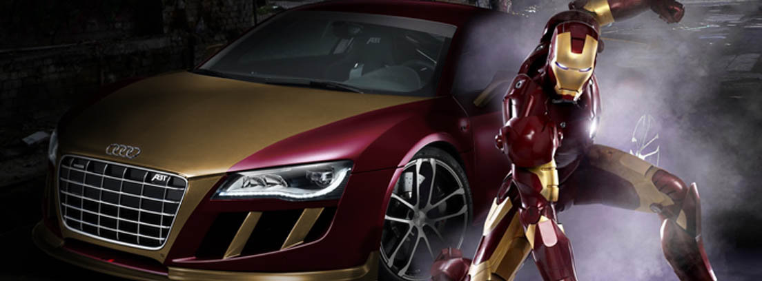Iron Man junto a uno de sus coches