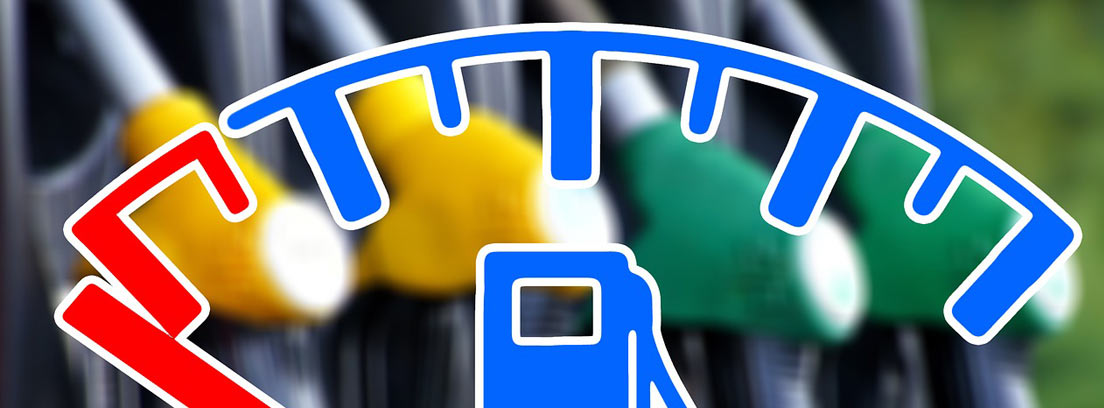 Dibujo de indicador de depósito de gasolina de coche con zona roja y zona azul.